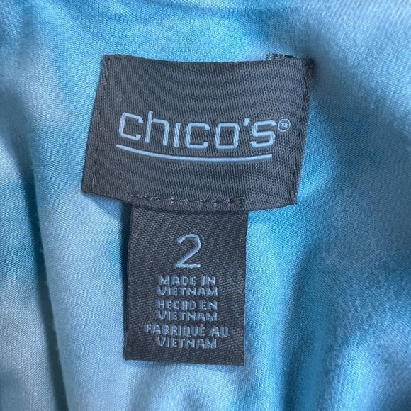 Chicos 2 Dress Large Blue Tie Dye Maxi Overlay Layered Flyaway Sleeveless Summer - Picture 9 of 11